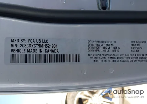 2021 Dodge Charger R/T Rwd из США, поврежденный, VIN 2C3CDXCT9MH521904